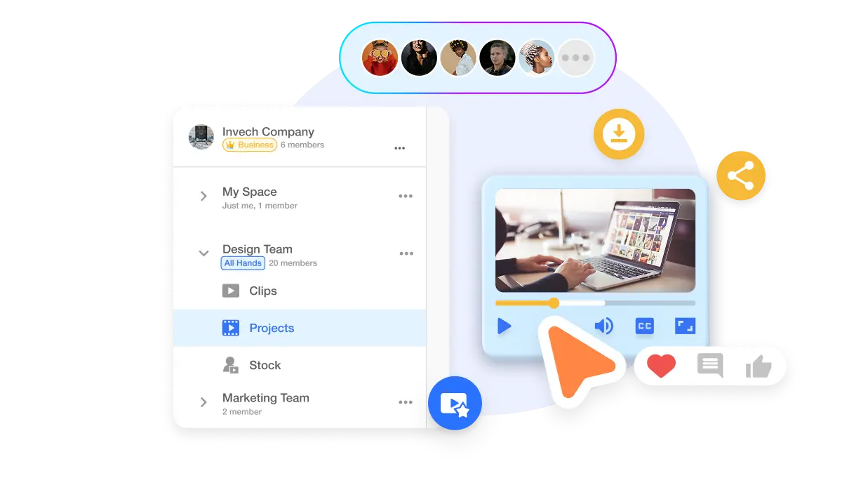 Collaborate on Visla Idea to Video projects with your team in a shared workspace with file uploads and comments.